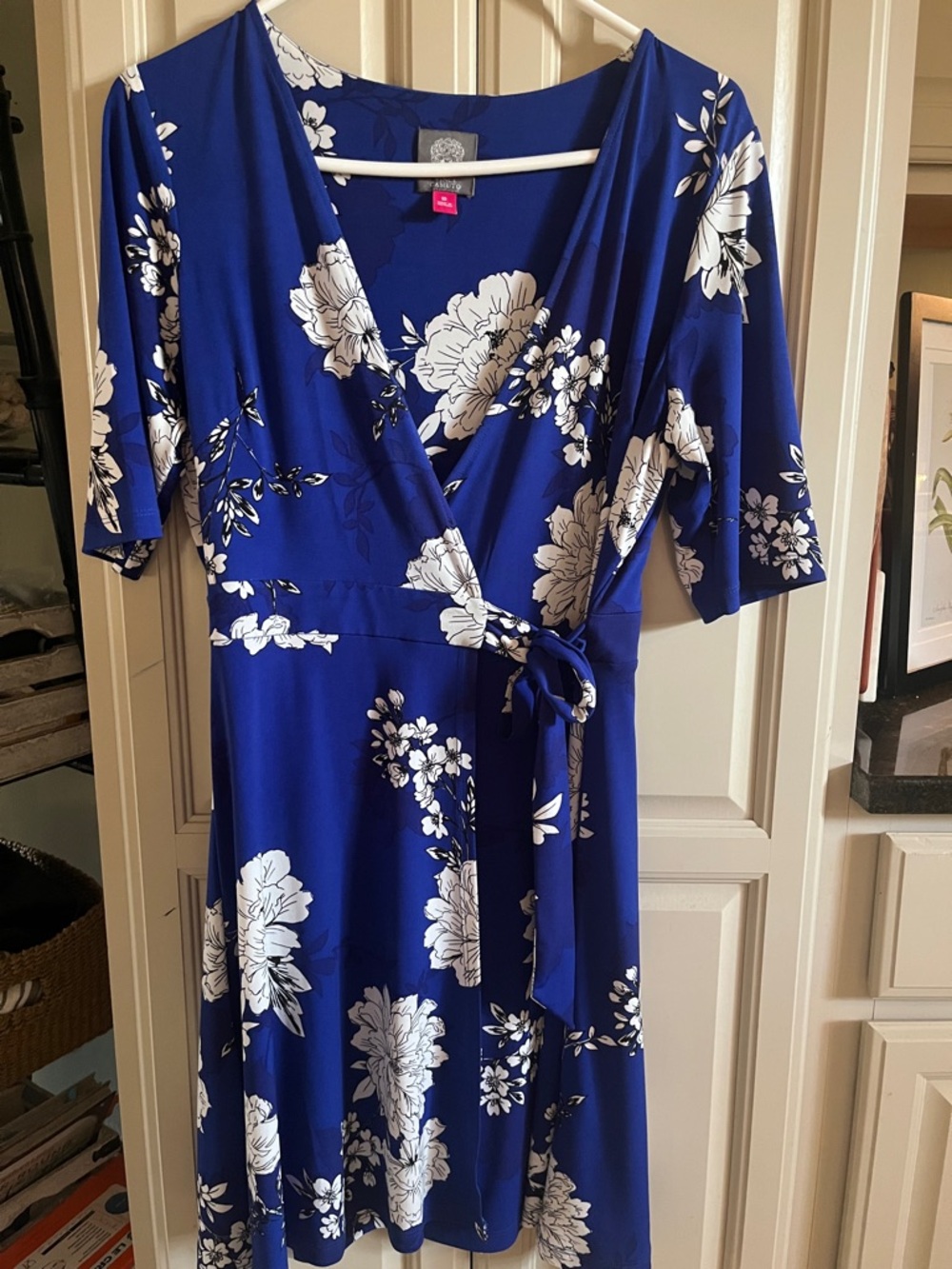 Vince Camuto Royal Blue Floral Wrap Midi Dress